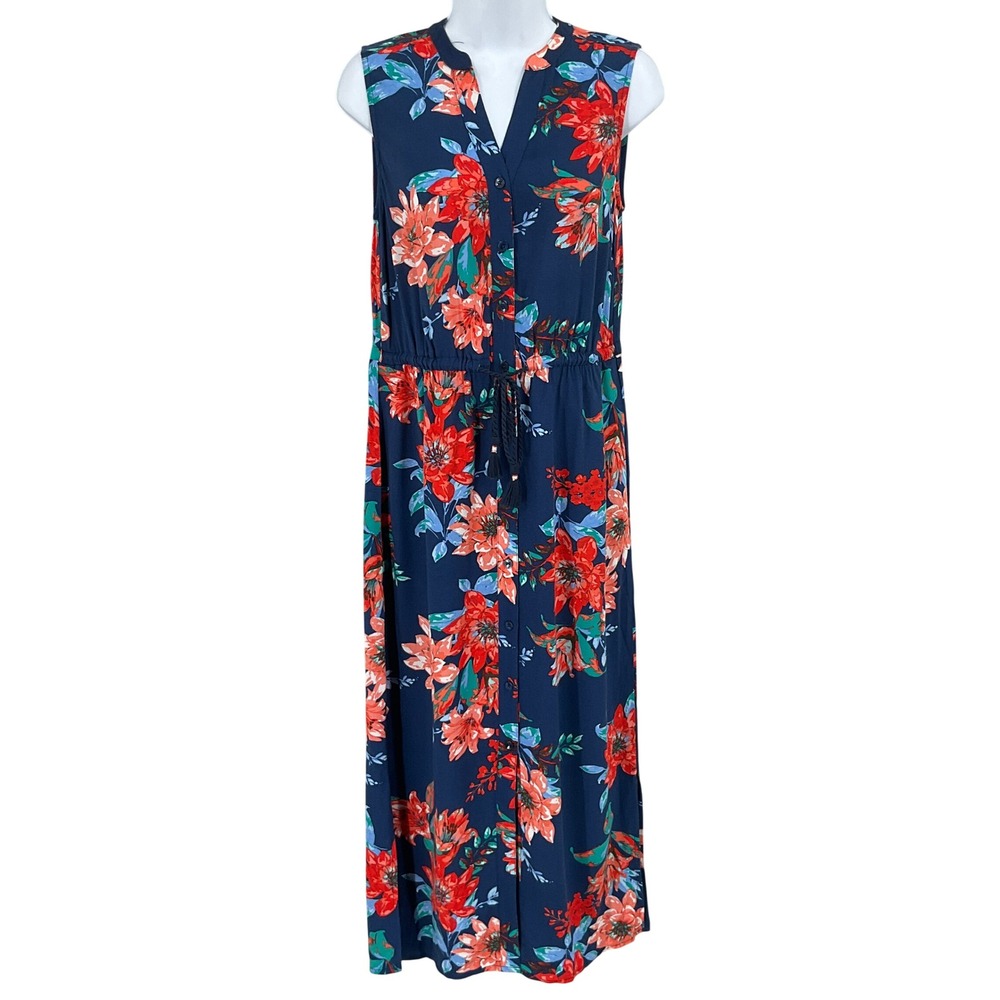 Talbots Maxi Dress Womens 2 Navy Blue Floral Sleeveless Boho Botanical Bloomcore
